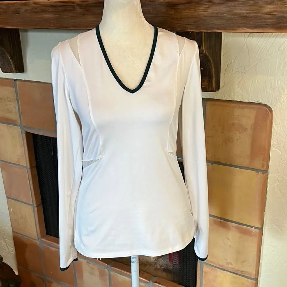 Lucky in Love white, mesh vented, long sleeve shirt, S!